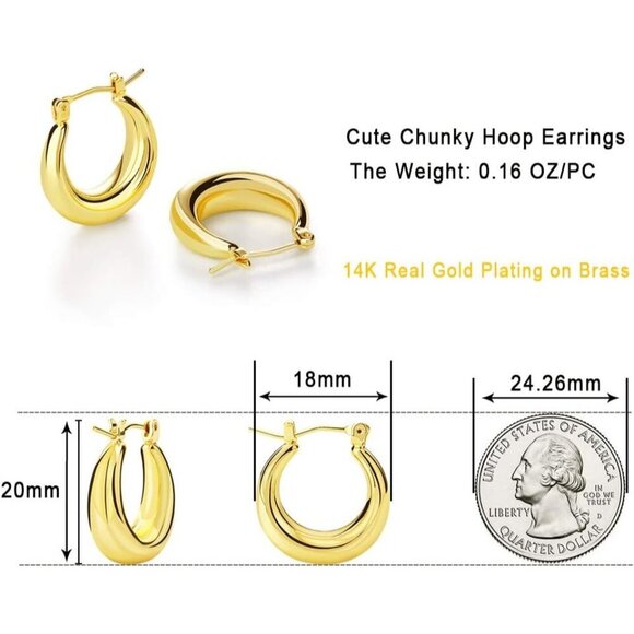 Chunky Gold Hoop Earrings for Women Cute Fashion  earrings Minimalist Jewelry - Picture 6 of 7